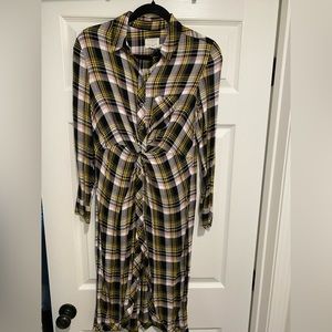 Plaid long sleeve button down midi shirtdress